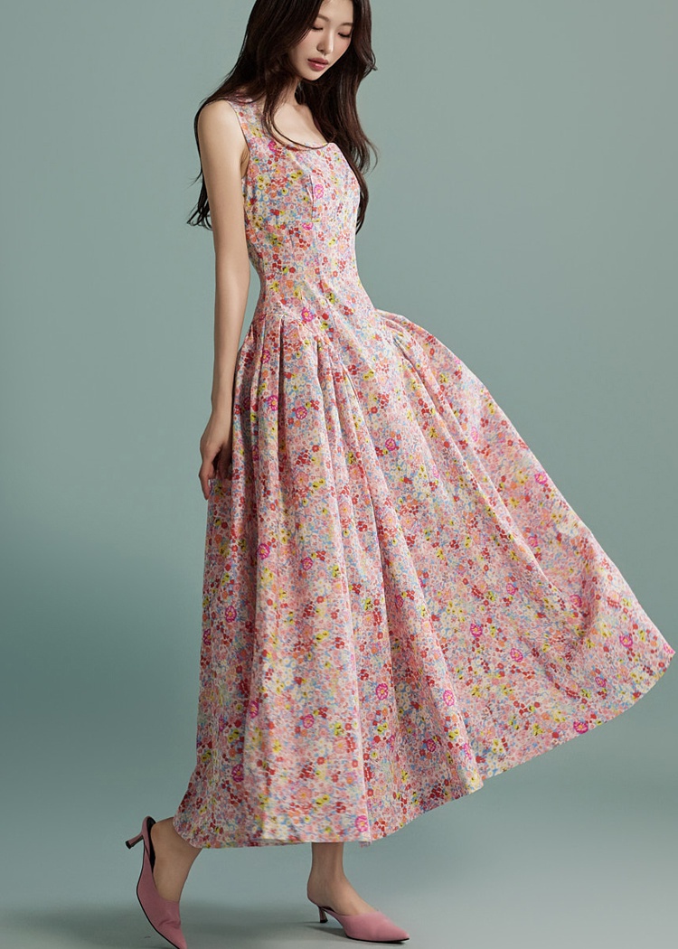 Summer temperament fashion long floral sweet Korean style dress