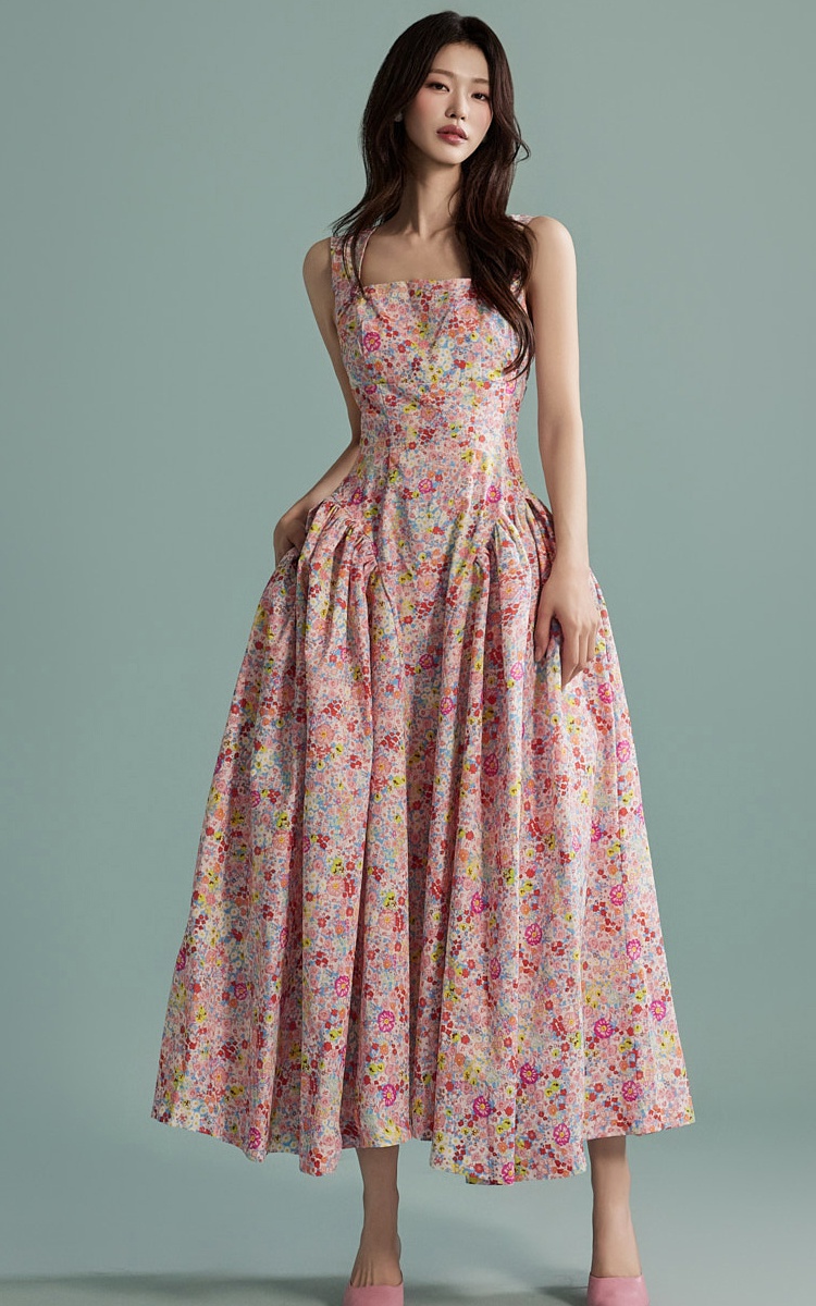 Summer temperament fashion long floral sweet Korean style dress