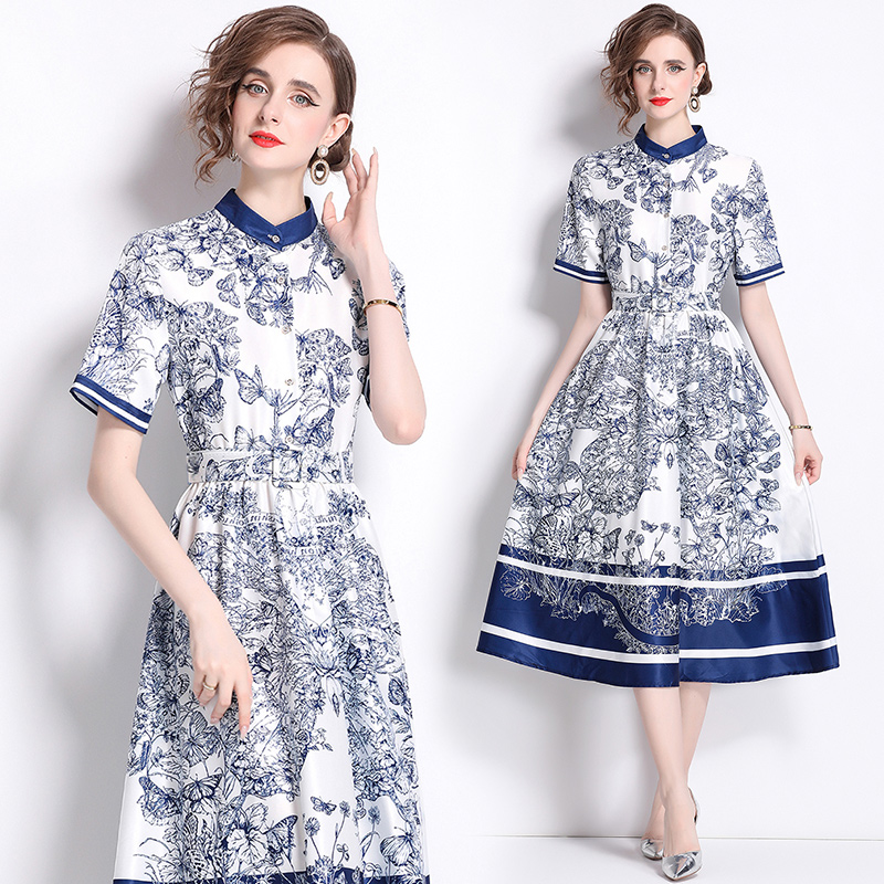 European style big skirt pinched waist fashion dress