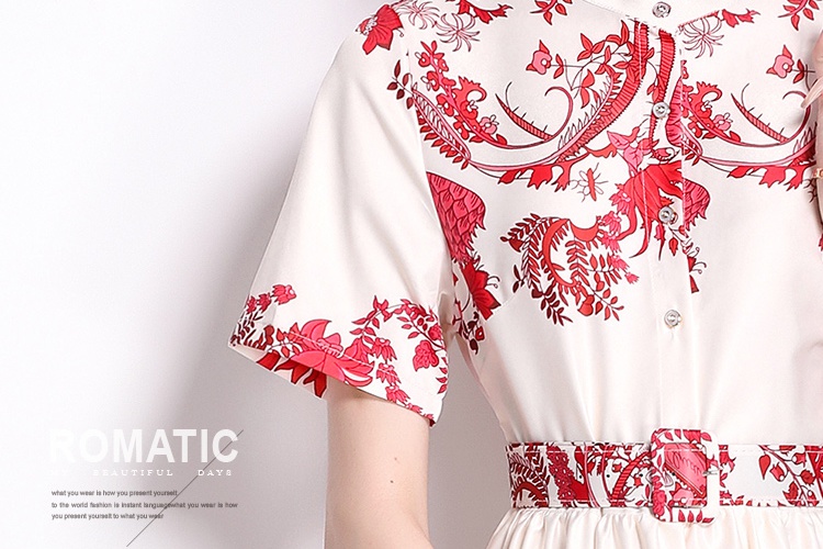 Printing pastoral style) big skirt stand collar dress