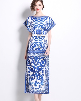 European style frenum loose blue and white porcelain dress