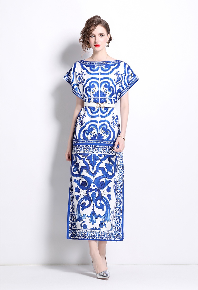 European style frenum loose blue and white porcelain dress