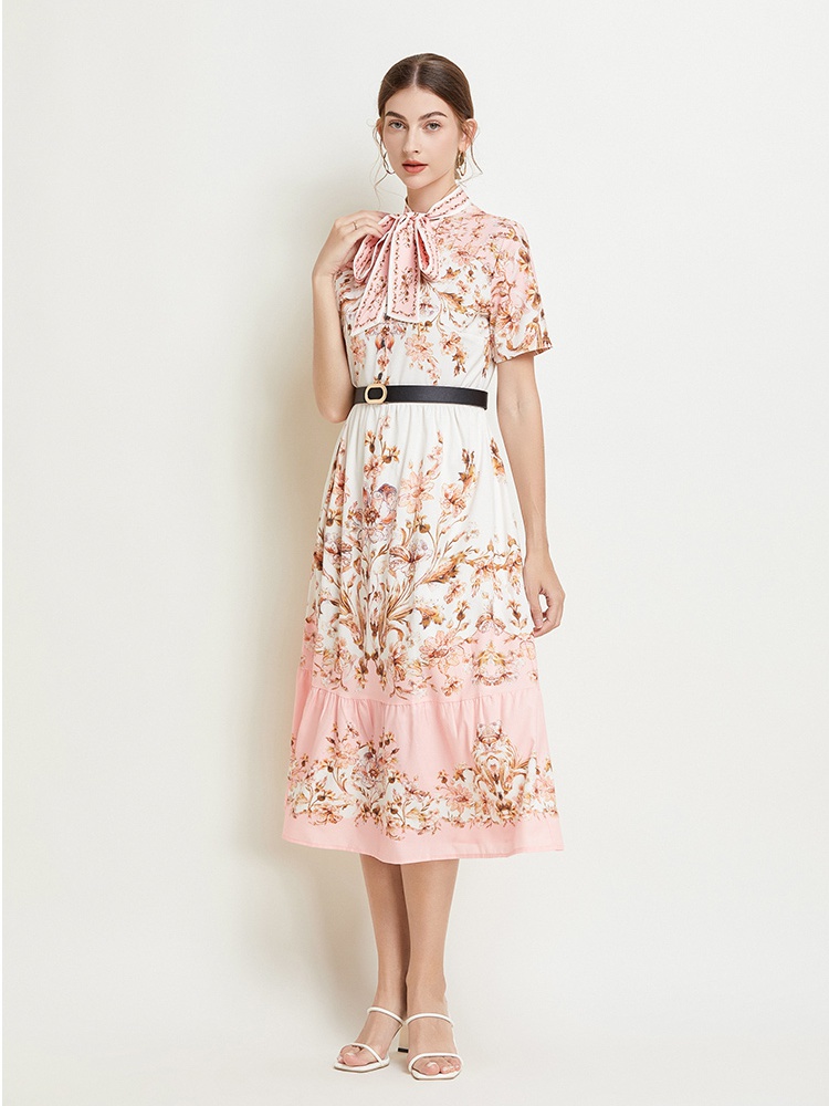 Retro A-line big skirt printing long romantic dress