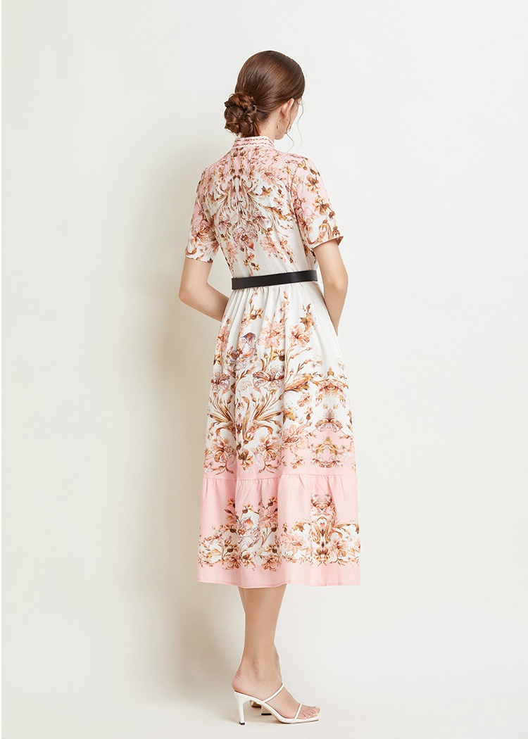 Retro A-line big skirt printing long romantic dress