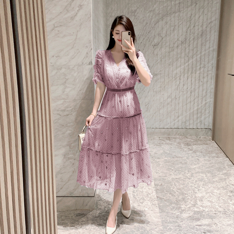 Elegant A-line long summer France style dress