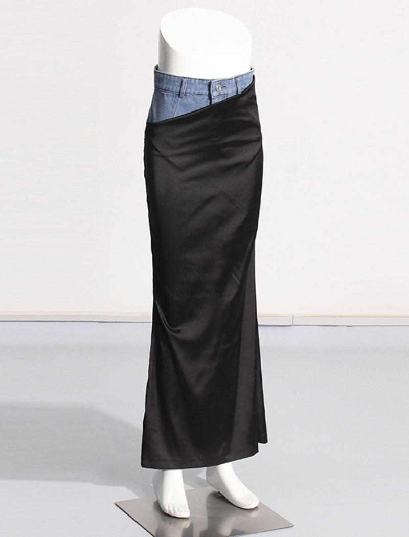 Denim package hip long autumn fashion split hem skirt