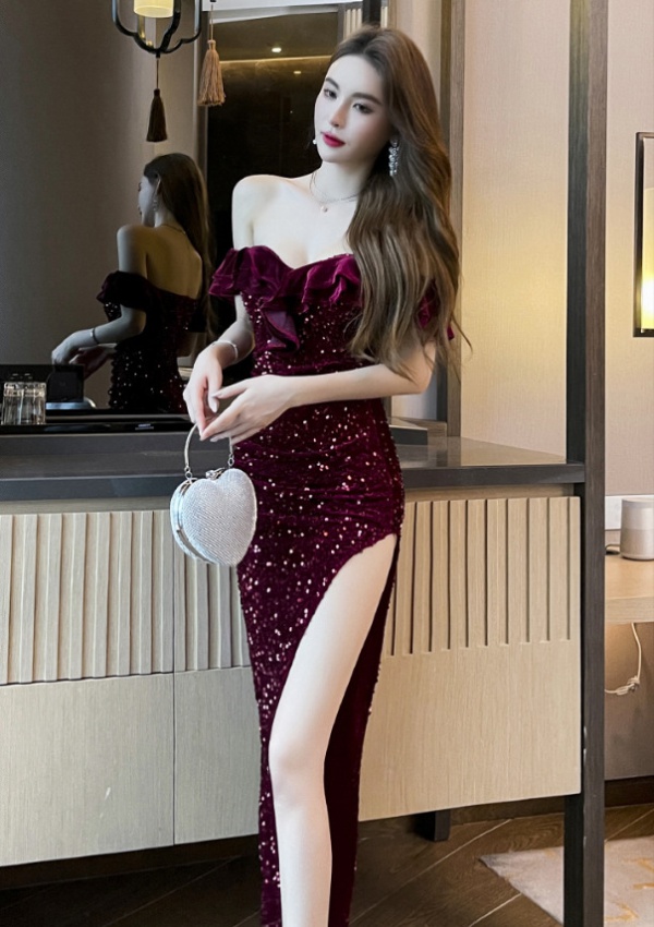 Split wrapped chest dress irregular long dress for women