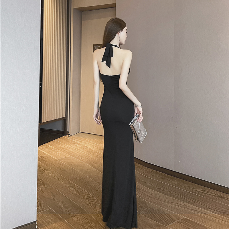 Low-cut slim dress temperament long dress