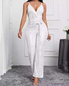 Pure sling summer European style sequins jumpsuit for women