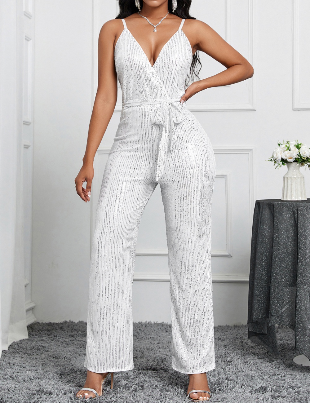 Pure sling summer European style sequins jumpsuit for women