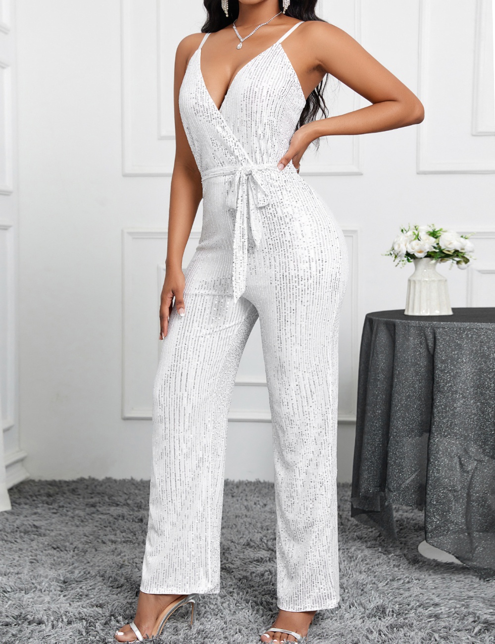 Pure sling summer European style sequins jumpsuit for women