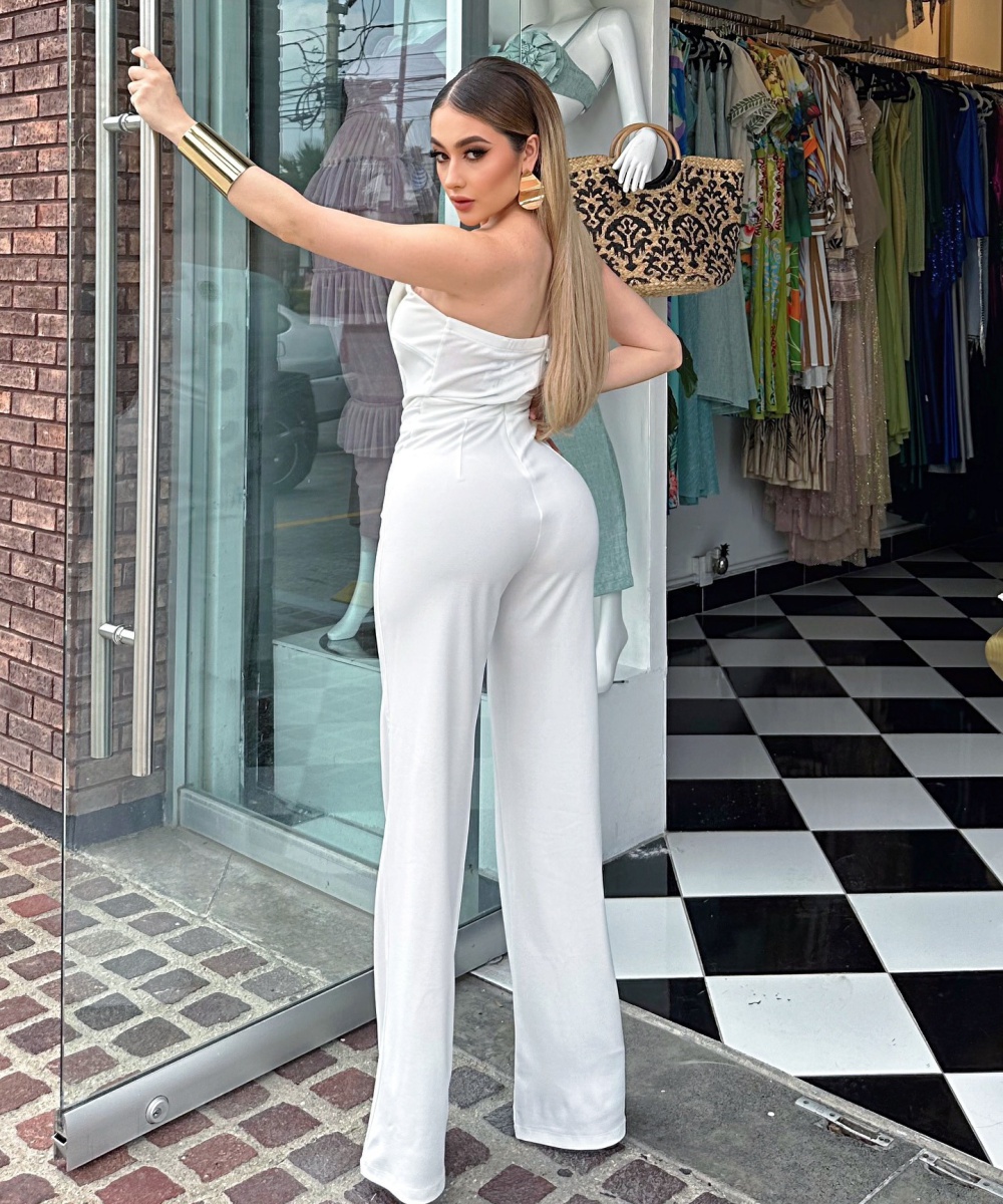 Elasticity sleeveless European style wide leg jumpsuit