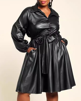 European style Casual dress large yard lapel leather coat