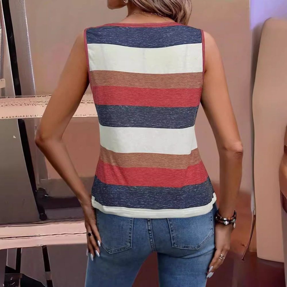 Splice square collar European style stripe Casual vest