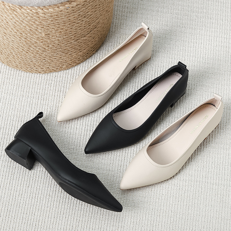 Slim middle-heel thick simple shoes for women