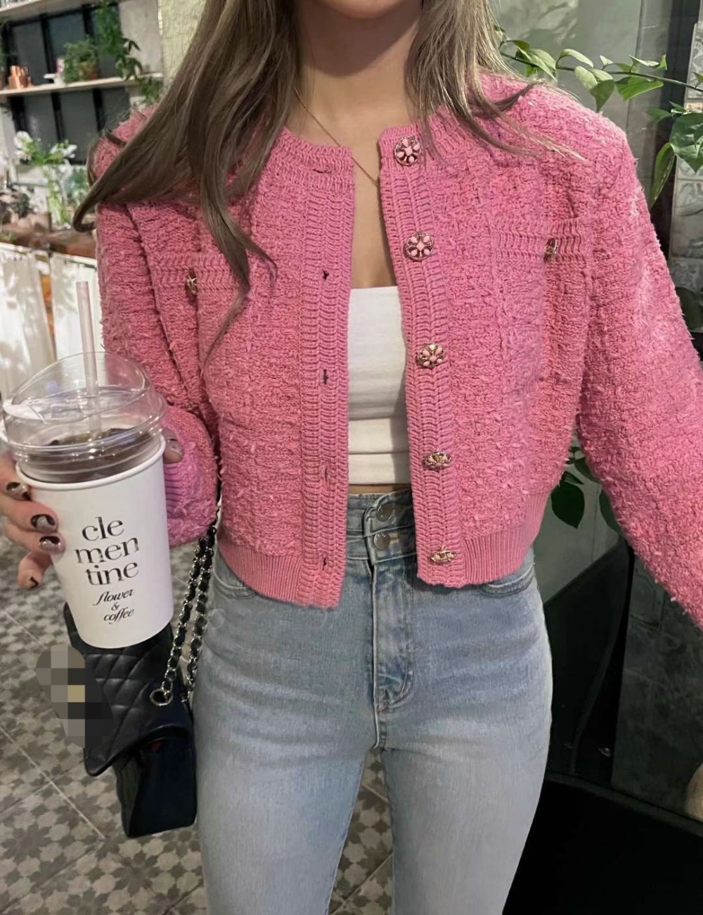 Korean style crochet autumn single-breasted sweater for women