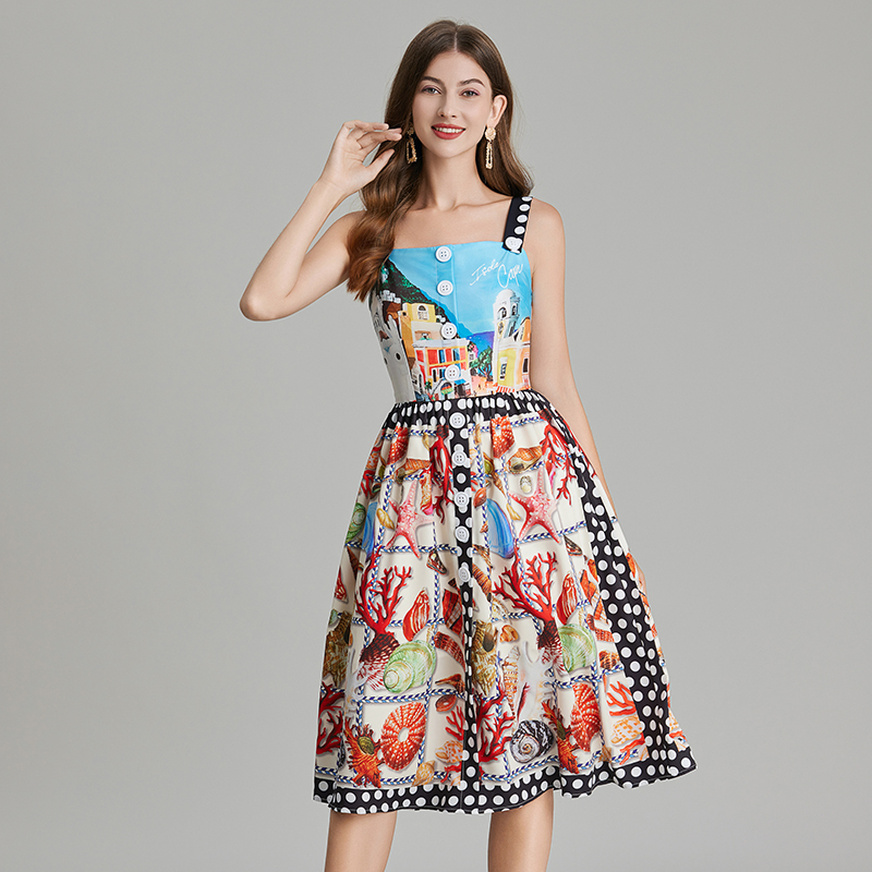 High waist slim summer dress A-line sling colors vest