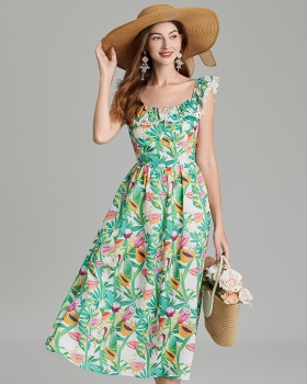 A-line strapless sexy back elastic flowers dress