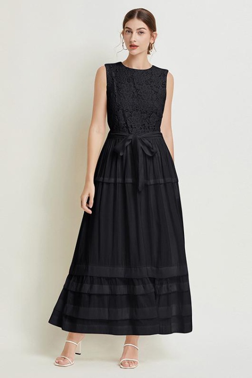 Splice summer dress sleeveless lace long dress