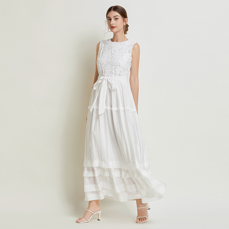 Splice summer dress sleeveless lace long dress