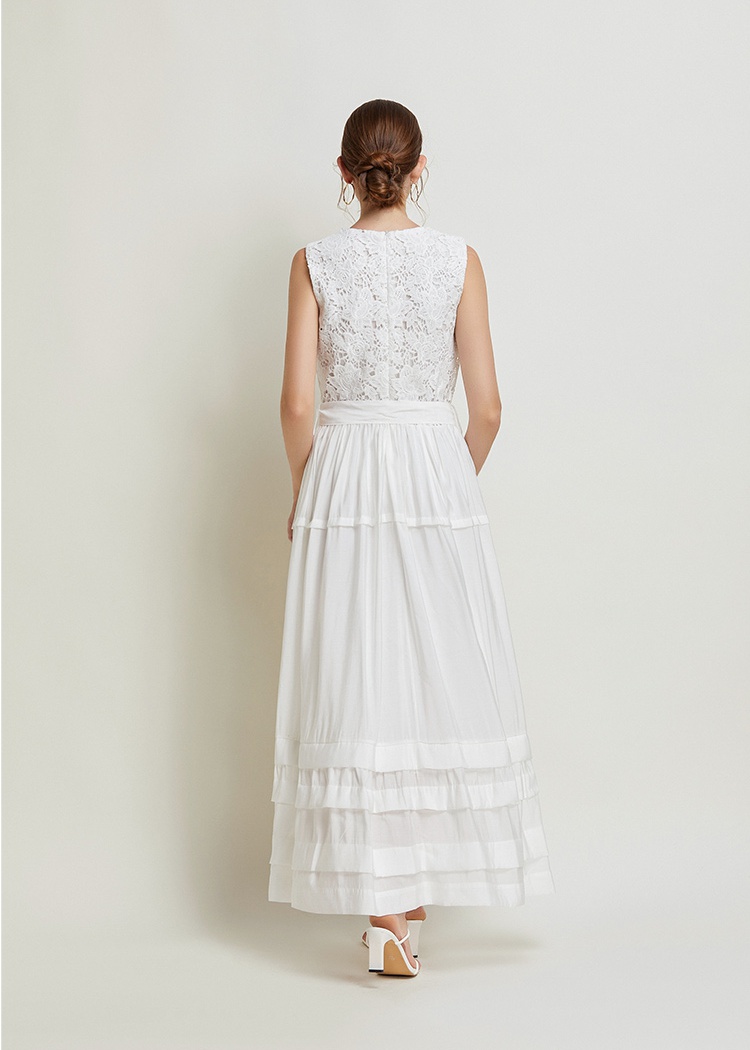 Splice summer dress sleeveless lace long dress