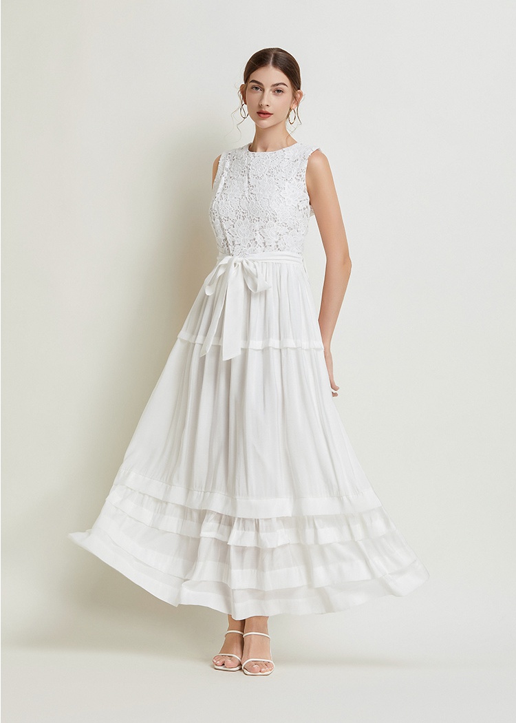 Splice summer dress sleeveless lace long dress