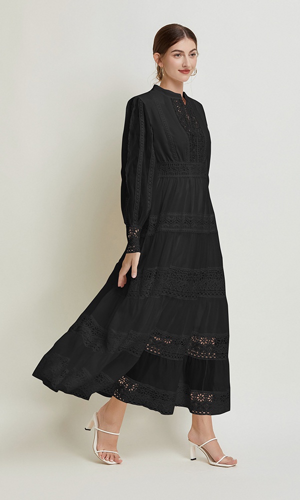 Lantern sleeve France style retro splice dress