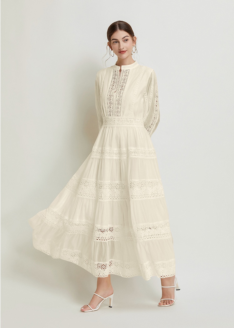 Lantern sleeve France style retro splice dress