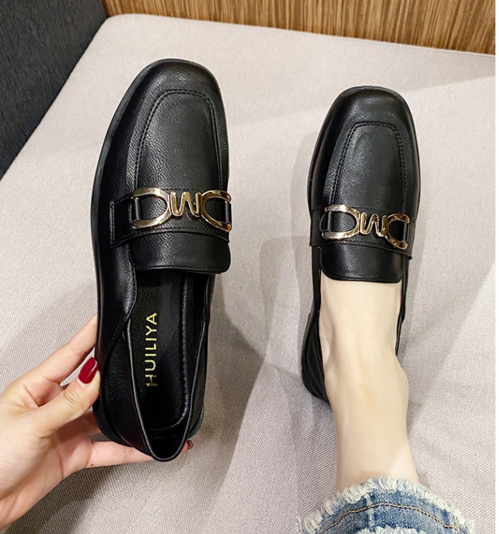 Metal buckles British style lazy shoes flat loafers for women