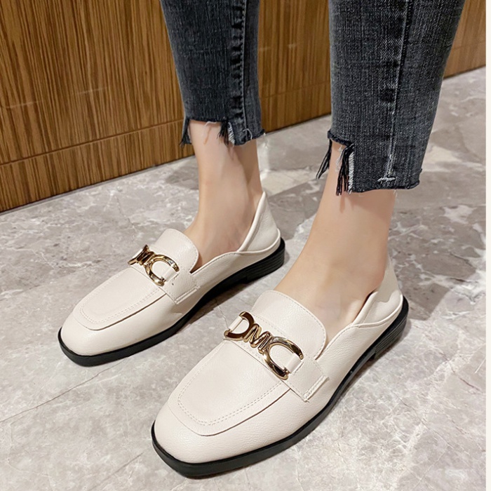 Metal buckles British style lazy shoes flat loafers for women