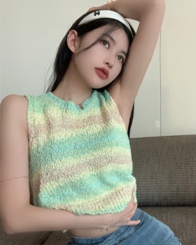 Knitted rainbow tops sleeveless pullover vest