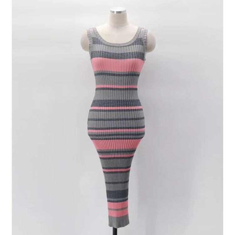 Temperament slim knitted vest rainbow sling dress for women