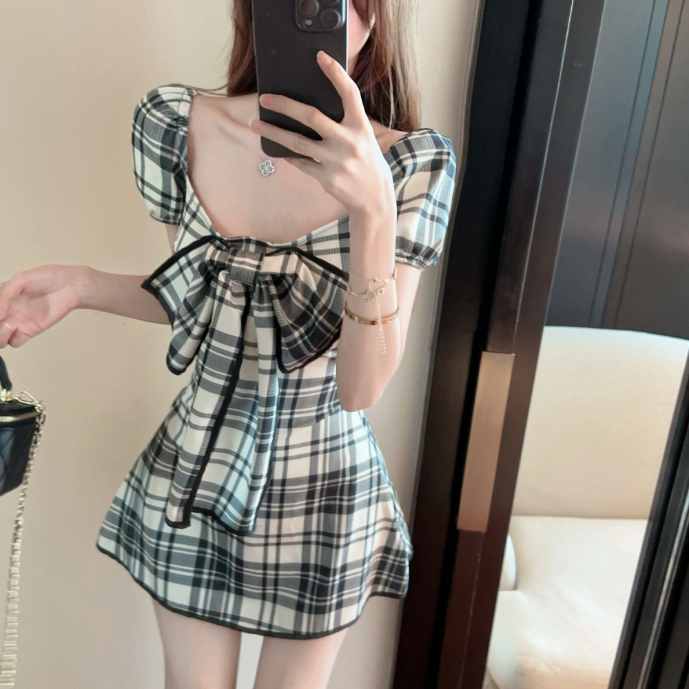 Big skirt repair waist fashion horizontal collar slim dress