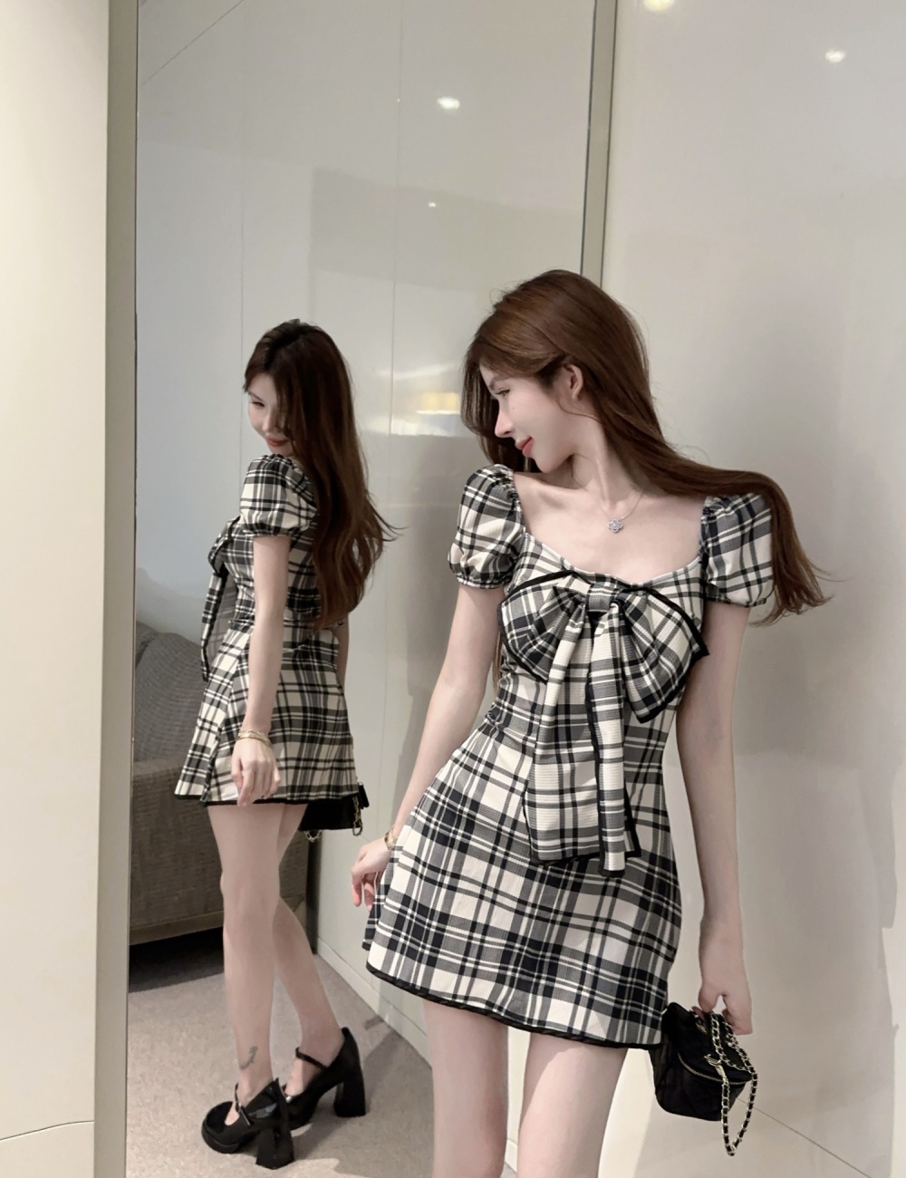 Big skirt repair waist fashion horizontal collar slim dress