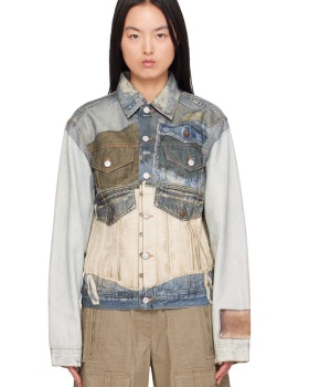 Denim printing shirts pinched waist holes jacket for women