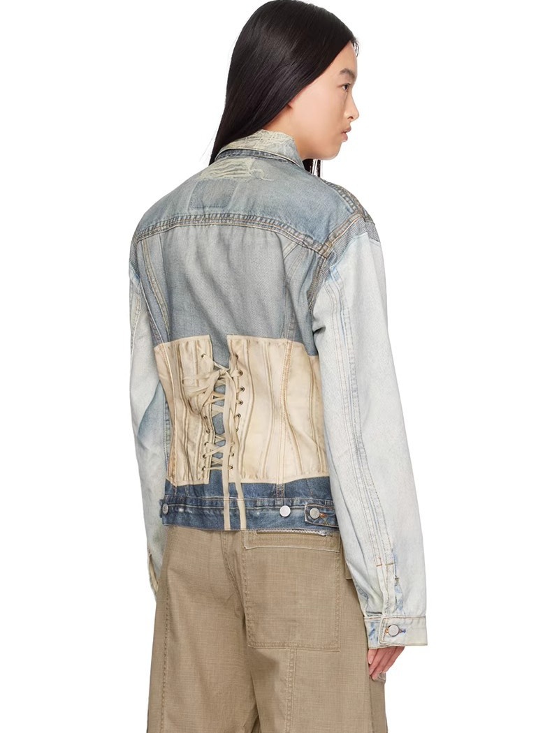 Denim printing shirts pinched waist holes jacket for women