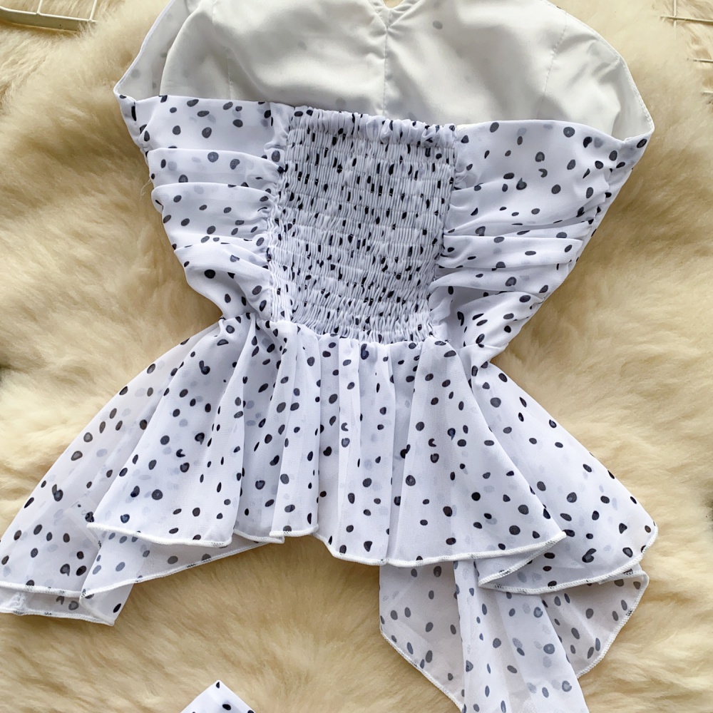 Sling fold tops polka dot skirt a set for women