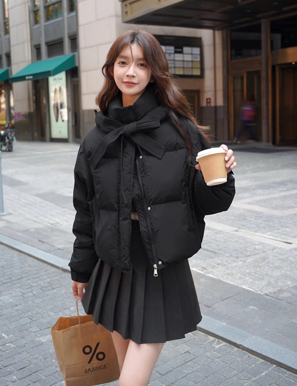 Down short cotton coat Korean style winter coat for women