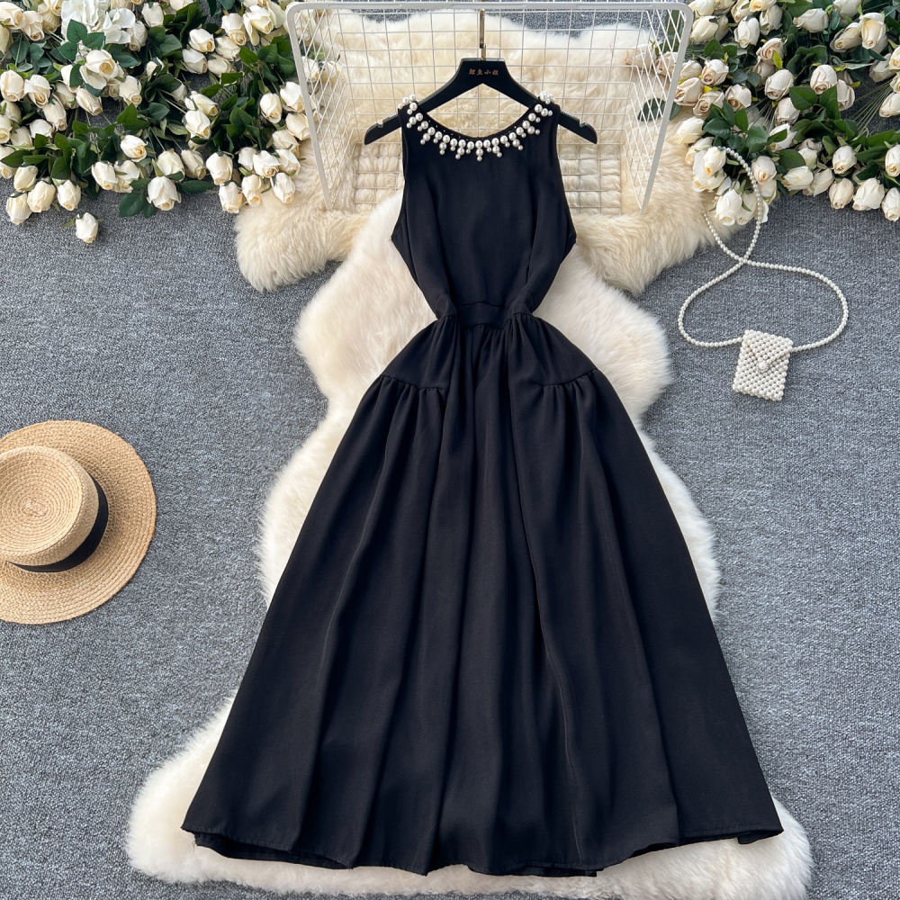 Beading crimp small dress sleeveless dress for women