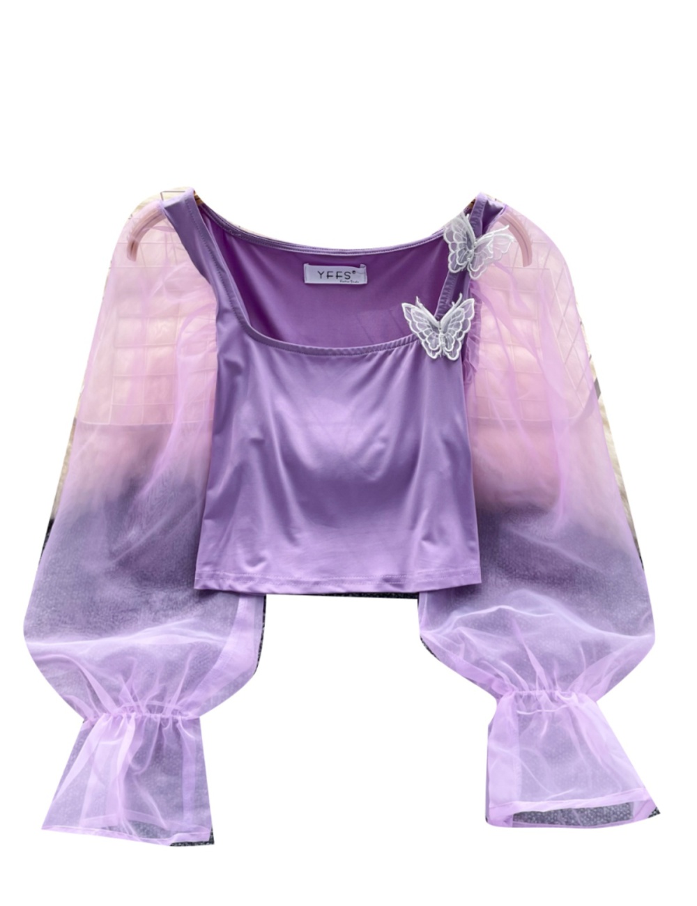 Lantern sleeve bow gauze shirt tender light luxury tops