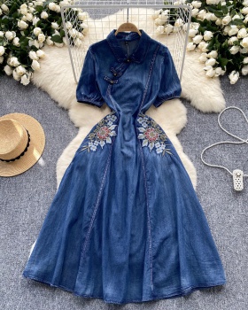 Chinese style dress puff sleeve long dress