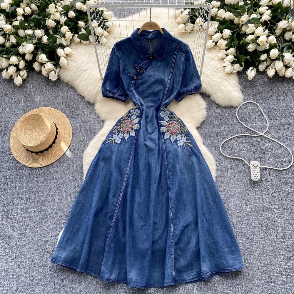 Chinese style dress puff sleeve long dress