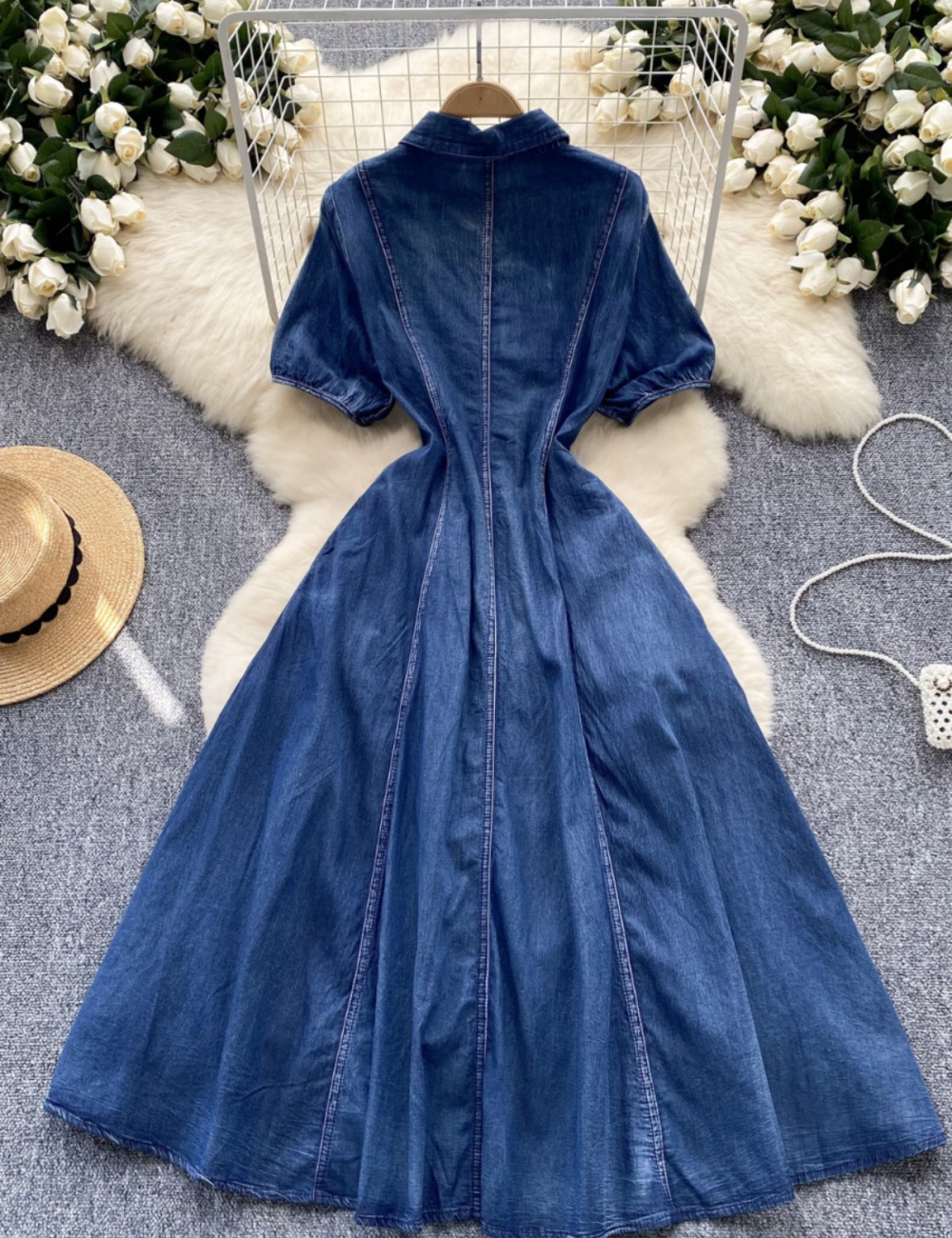 Chinese style dress puff sleeve long dress