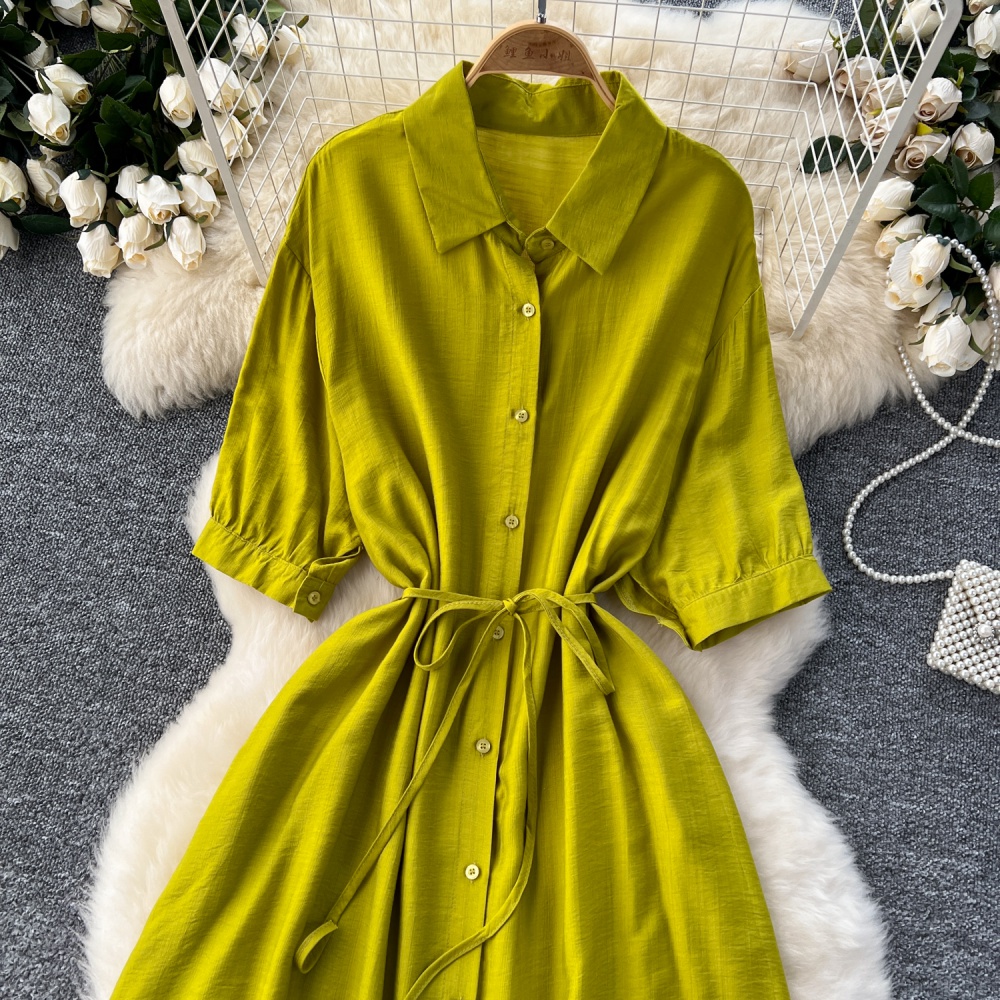 Retro lotus leaf edges short sleeve dress for women