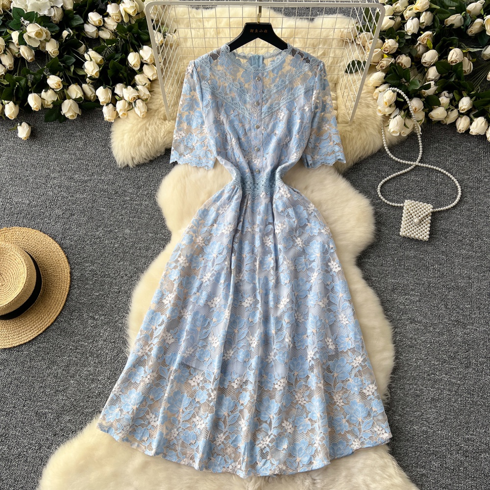 Summer slim short sleeve long retro dress for women