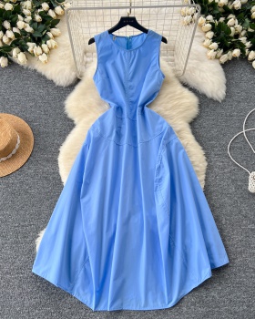 Sleeveless long dress pinched waist dress for women