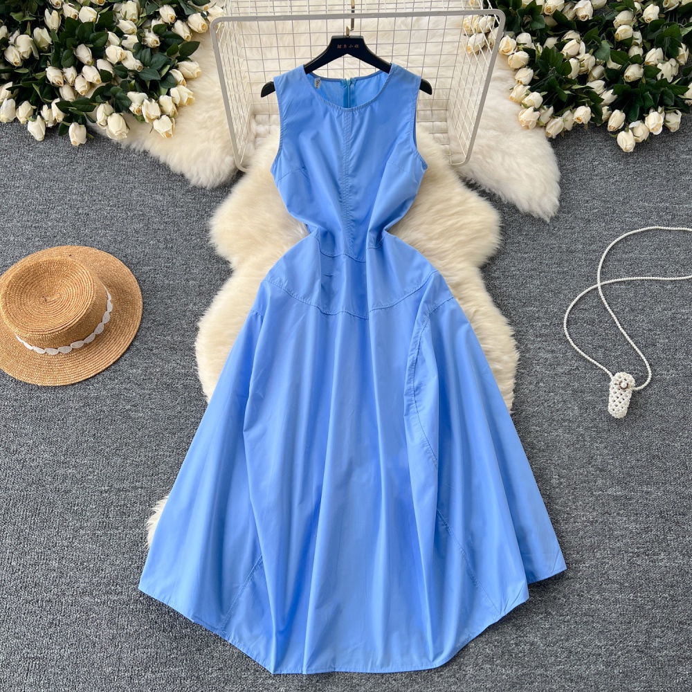 Sleeveless long dress pinched waist dress for women