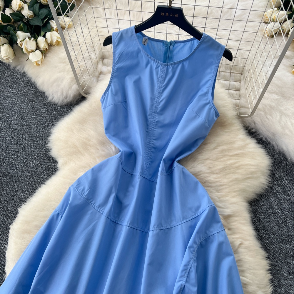 Sleeveless long dress pinched waist dress for women