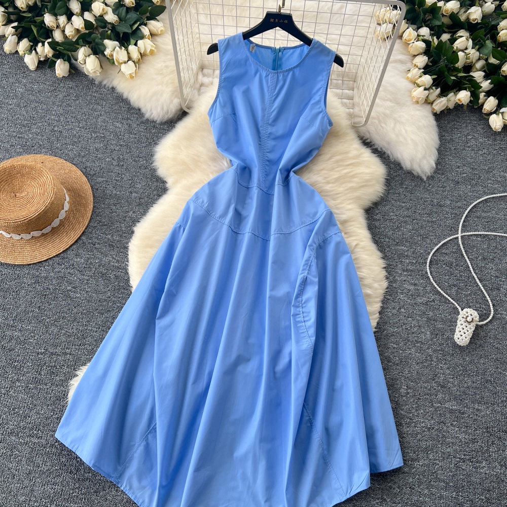 Sleeveless long dress pinched waist dress for women