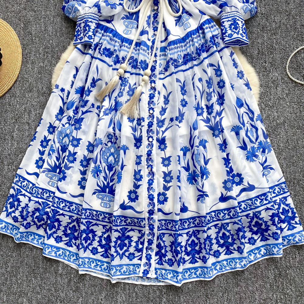 Sling printing dress long sleeve long dress for women